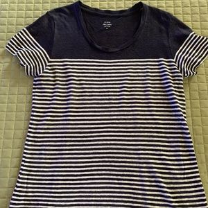 JCREW 100 % Linen, short sleeve, Navy and White shirt